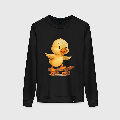 Женский свитшот Утенок на скейте / Черный – фото 1
