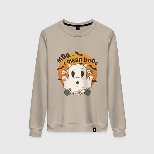 Женский свитшот Корова привидение: moo-boo - буу-муу / Миндальный – фото 1