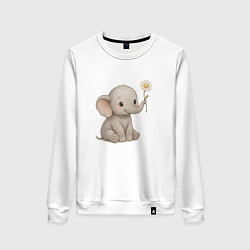 Свитшот хлопковый женский Слоненок с ромашкой, цвет: белый