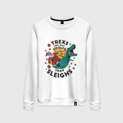 Свитшот хлопковый женский Санта на динозавре, цвет: белый