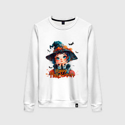 Свитшот хлопковый женский Счастливого Хэллоуина - ведьмочка, цвет: белый