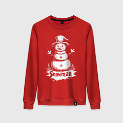 Свитшот хлопковый женский Весёлый снеговик в цилиндре, цвет: красный