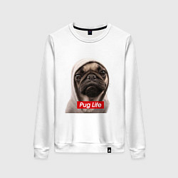 Свитшот хлопковый женский Pug life, цвет: белый