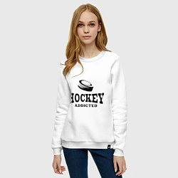 Свитшот хлопковый женский Hockey addicted, цвет: белый — фото 2