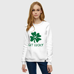 Свитшот хлопковый женский Get lucky, цвет: белый — фото 2