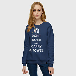 Свитшот хлопковый женский Dont panic & Carry a Towel, цвет: тёмно-синий — фото 2