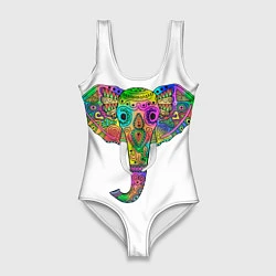 Купальник-боди 3D женский Радужный слон, цвет: 3D-принт
