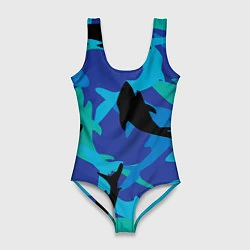 Купальник-боди 3D женский Акулы паттерн, цвет: 3D-принт