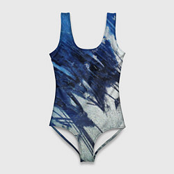 Женский купальник-боди Серо-синее абстрактное