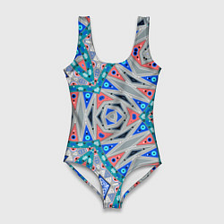 Женский купальник-боди Серо-синий абстрактный узор