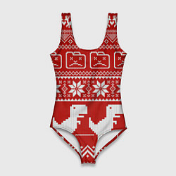 Купальник-боди 3D женский Новогодний гугл, цвет: 3D-принт