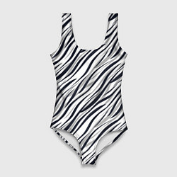 Купальник-боди 3D женский Черно-белый полосатый тигровый, цвет: 3D-принт