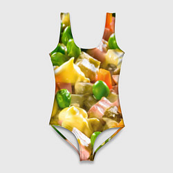 Купальник-боди 3D женский Весь в оливье, цвет: 3D-принт