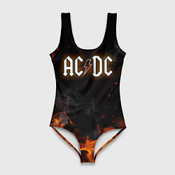 Купальник-боди 3D женский ACDC - Fire, цвет: 3D-принт
