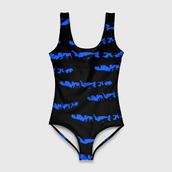 Купальник-боди 3D женский Полосатый синий с черным как водяной тигр, цвет: 3D-принт