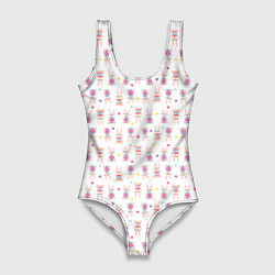 Купальник-боди 3D женский Веселые кролики с пасхальными яйцами, цвет: 3D-принт