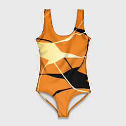 Купальник-боди 3D женский Абстрактные полосы на оранжевом фоне, цвет: 3D-принт