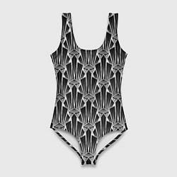 Купальник-боди 3D женский Черно-белый модный геометрический узор арт деко, цвет: 3D-принт