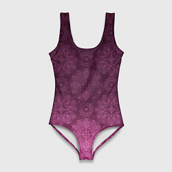 Купальник-боди 3D женский Ажурный орнамент на бордовом градиентном фоне, цвет: 3D-принт