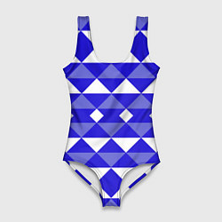 Купальник-боди 3D женский Бело-синий геометрический узор, цвет: 3D-принт