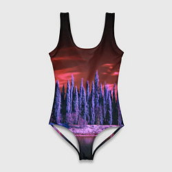 Купальник-боди 3D женский Абстрактный фиолетовый лес и тёмная река, цвет: 3D-принт