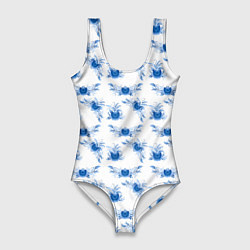 Купальник-боди 3D женский Blue floral pattern, цвет: 3D-принт