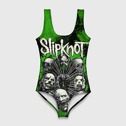 Купальник-боди 3D женский Slipknot green abstract, цвет: 3D-принт