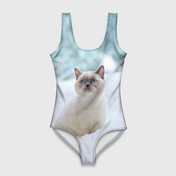 Купальник-боди 3D женский Милая кошечка встречает свой Новый Год, цвет: 3D-принт