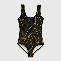 Купальник-боди 3D женский Золотые листья градиент, цвет: 3D-принт