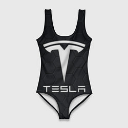 Купальник-боди 3D женский Tesla логотип - матовое стекло, цвет: 3D-принт