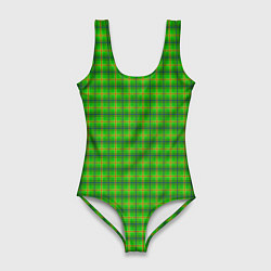 Купальник-боди 3D женский Шотландка зеленая крупная, цвет: 3D-принт