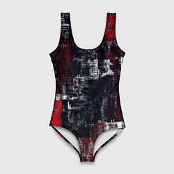 Купальник-боди 3D женский Абстракт красный на чёрном, цвет: 3D-принт