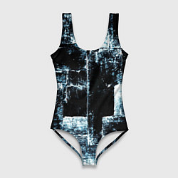 Купальник-боди 3D женский Голубой, чёрный и белый абстракт, цвет: 3D-принт