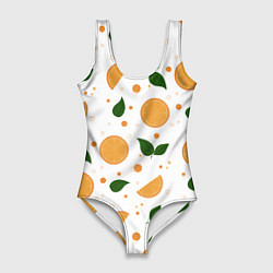 Купальник-боди 3D женский Апельсины с листьями, цвет: 3D-принт
