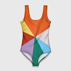 Купальник-боди 3D женский Разноцветные пересекающиеся треугольники, цвет: 3D-принт