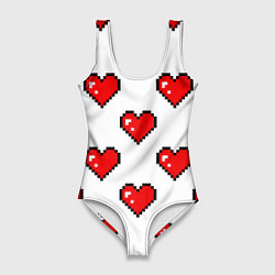 Купальник-боди 3D женский Сердца в стиле пиксель-арт, цвет: 3D-принт