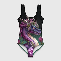 Купальник-боди 3D женский Неоновый дракон с цветами, цвет: 3D-принт