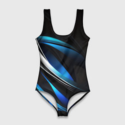 Женский купальник-боди Абстрактные синие и белые линии на черном фоне