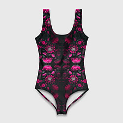 Купальник-боди 3D женский Ярко-розовые неоновые лилии, цвет: 3D-принт