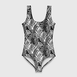 Женский купальник-боди Черно-белый узор монстера