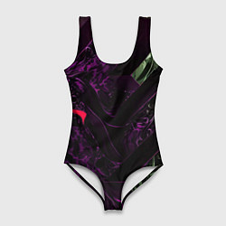 Женский купальник-боди Фиолетовая текстура с зелеными вставками