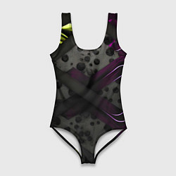 Женский купальник-боди Темная фиолетовая текстура с листьями