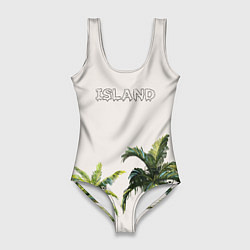 Купальник-боди 3D женский Пальмы island, цвет: 3D-принт