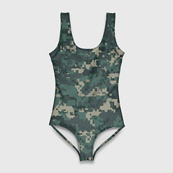 Купальник-боди 3D женский Зелено-серый камуфляжный фон, цвет: 3D-принт