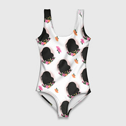 Купальник-боди 3D женский Женский силуэт с цветами, цвет: 3D-принт