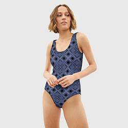 Купальник-боди 3D женский Геометрический узор в черно-синих тонах, цвет: 3D-принт — фото 2