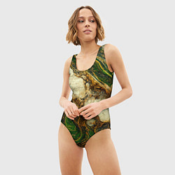 Купальник-боди 3D женский Текстура зелёного мрамора с золотыми прожилками, цвет: 3D-принт — фото 2
