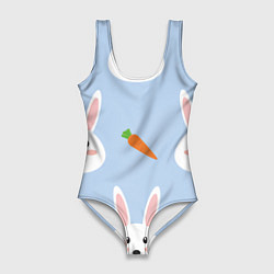 Купальник-боди 3D женский Зайчики и морковки, цвет: 3D-принт