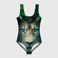 Купальник-боди 3D женский Лев выглядывает из листьев - крупная морда головы, цвет: 3D-принт