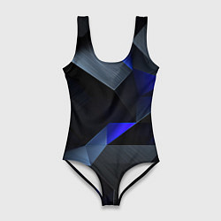 Купальник-боди 3D женский Black blue abstract, цвет: 3D-принт